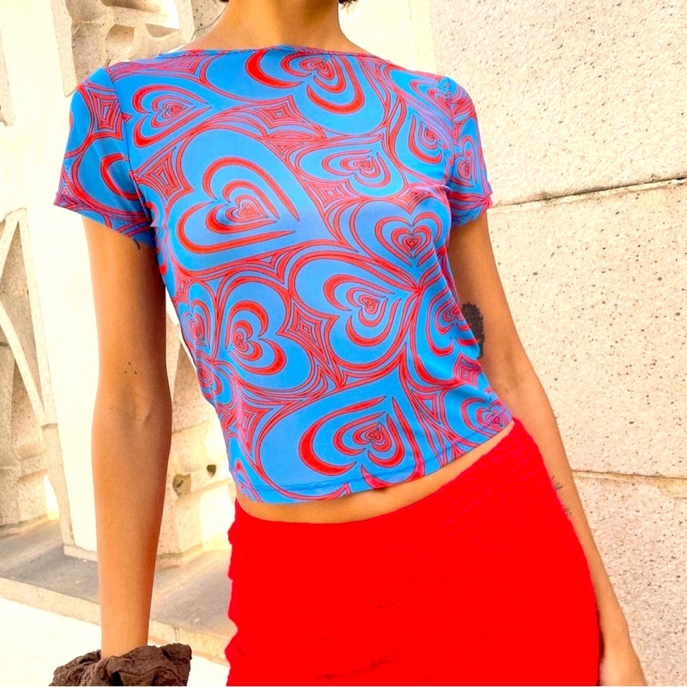 Lisa Says Gah Alex Meshed Tee in Wild Hearts Blue Size Smll